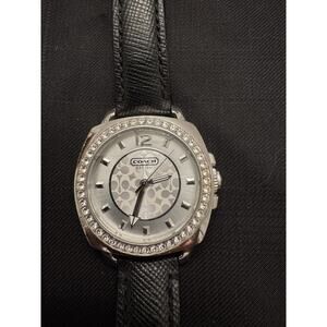 Women's Coach Boyfriend Crystal Dial Watch Large Black Patent Leather Strap